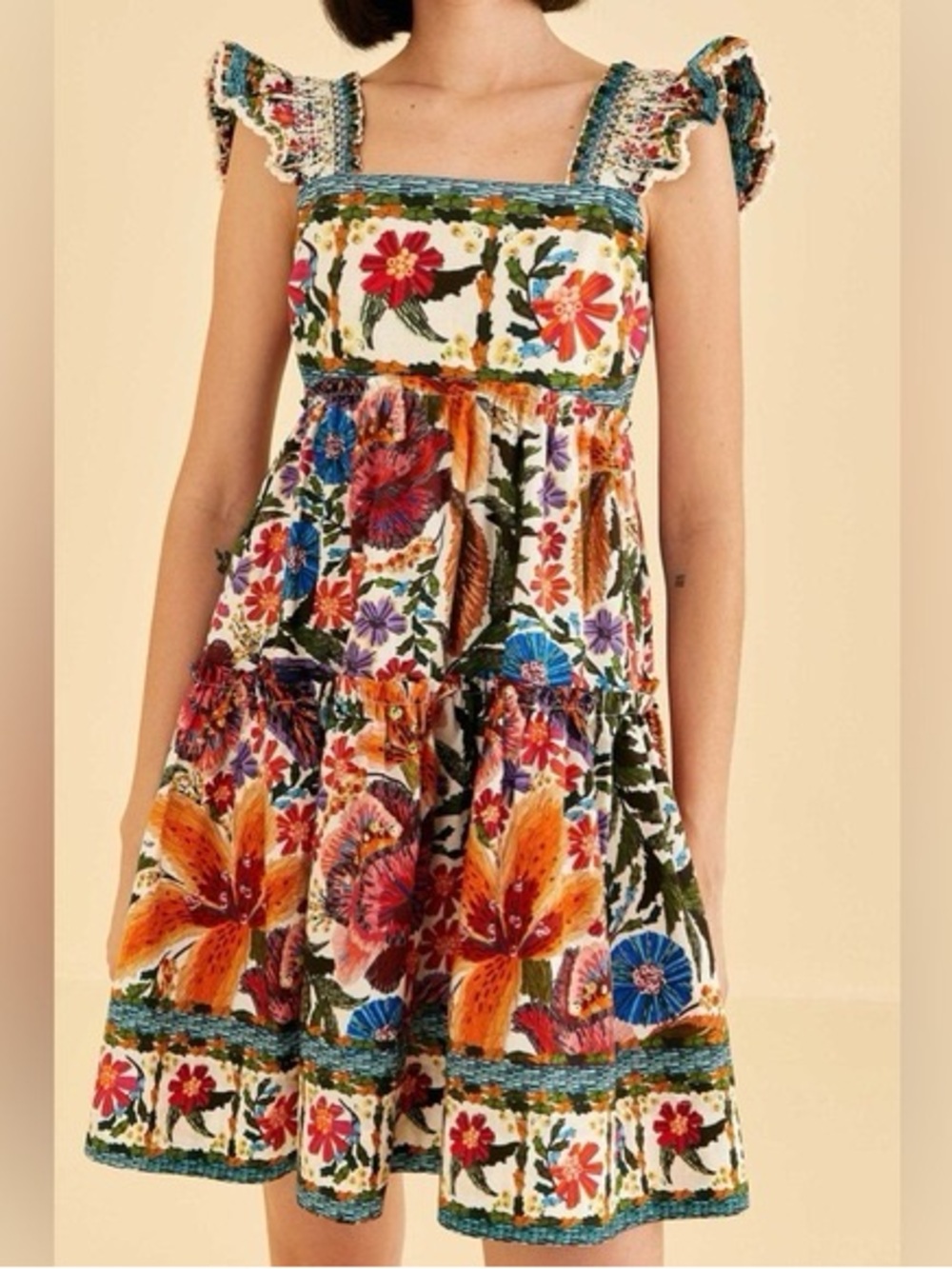 NWT FARM Rio Off-White Tropical Yard Sleeveless Mini Dress, Medium - Picture 2 of 9